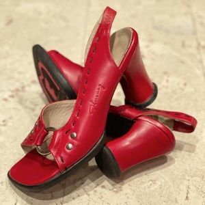 John Fluevog Red Heart Heel Sandals!